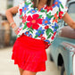 Flower Print Chest Pocket V Neck Blouse