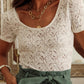 Lace Short Sleeve Scalloped Trim Open Back Bodysuit