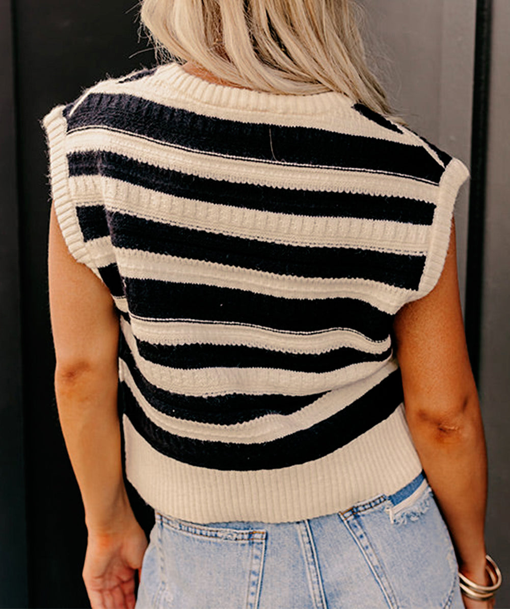 Stripe Ribbed Trim Knitted Sweater Vest