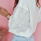 V-neck Embroidered Patchwork Puff Sleeve Blouse