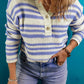 Stripe Printed Knit Henley Sweater