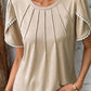 Apricot Lace Trim Pleated Short Sleeve Top