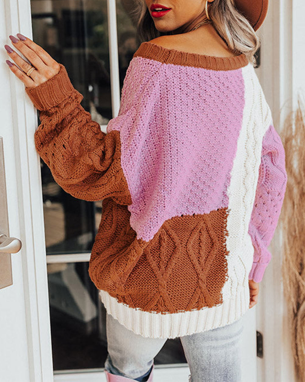 Colorblock Mix Texture Knit Sweater