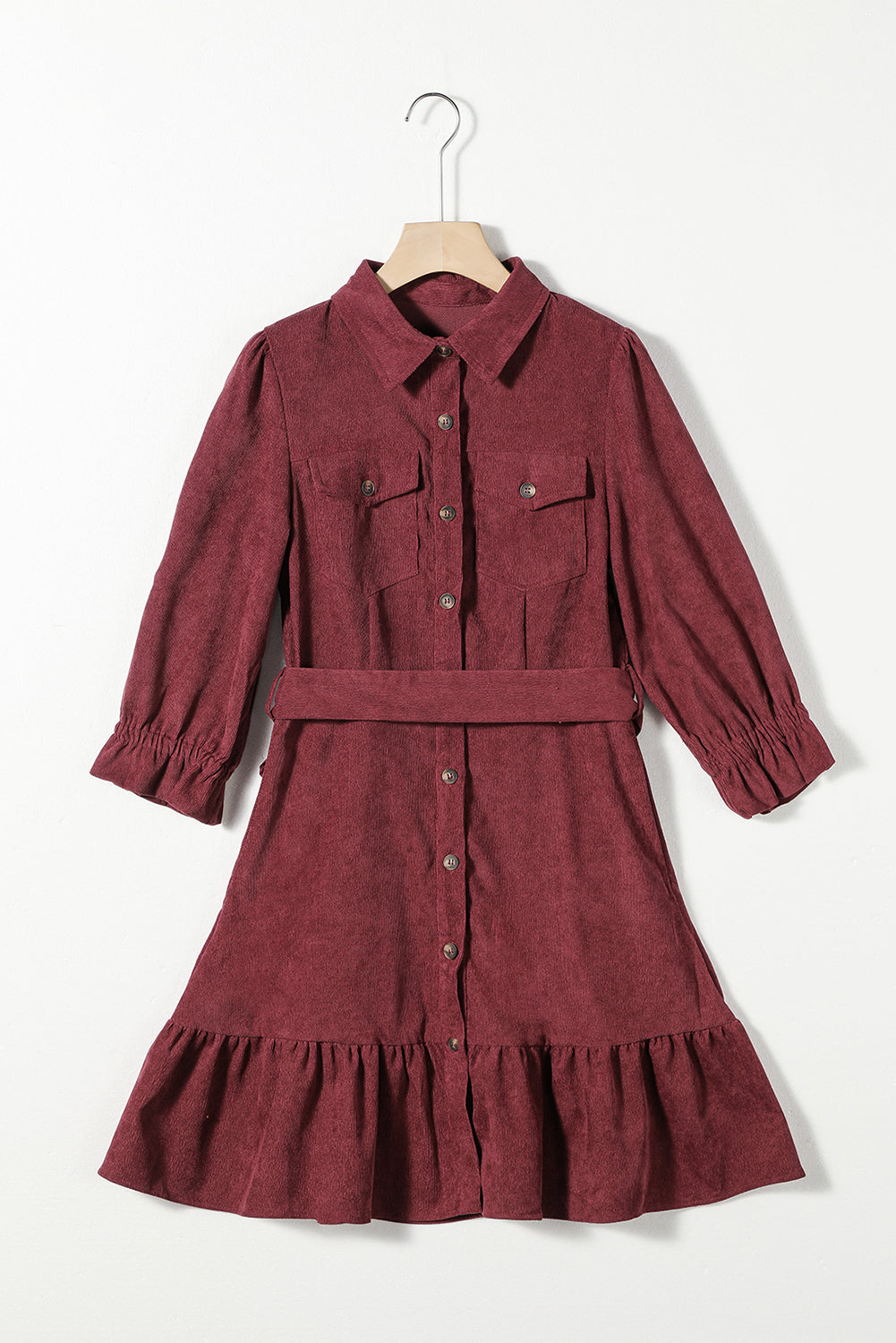 Ruffled Hem Shirt Corduroy Dress