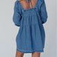 Square Neck Side Pockets Loose Fit Denim Mini Dress