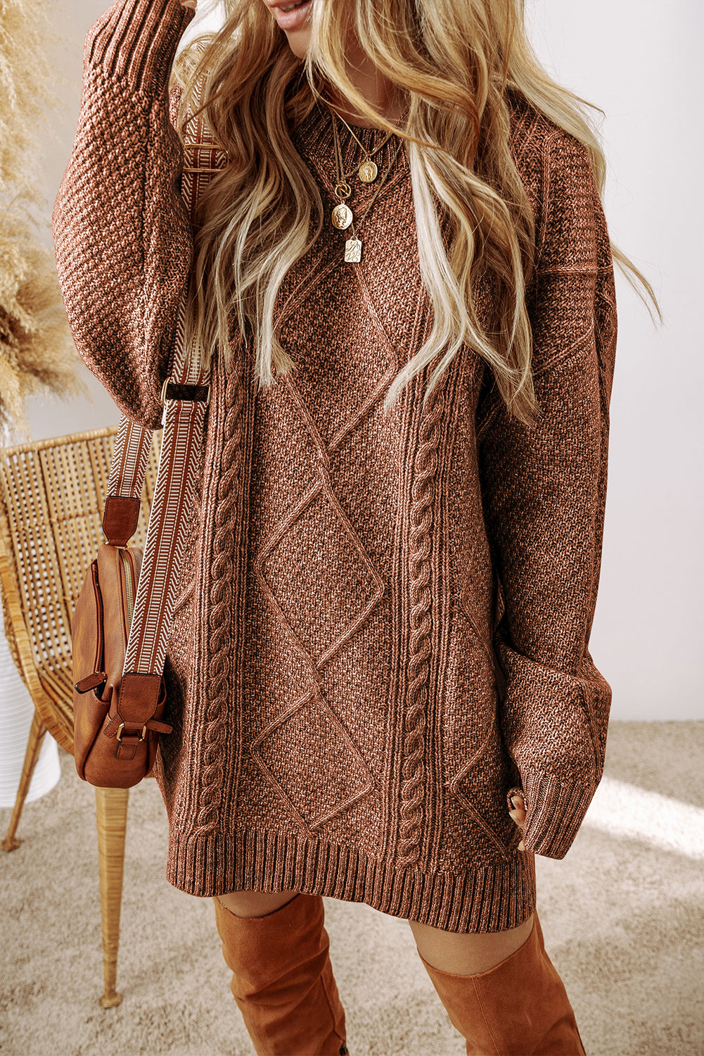 Knit Drop Shoulder Loose Fit Sweater Dress