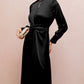 Twist Front Tie Back Long Sleeve Satin Dress