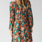 Vibrant Floral Print Lapel Collar Button Closure Shirt Dress
