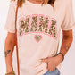 Pink MAMA Leopard Heart Graphic T Shirt