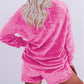 Solid Loose Fit Two Piece Fleece Lounge Set