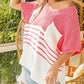 Contrast Stripes V Neck Knitted Short Sleeve Top