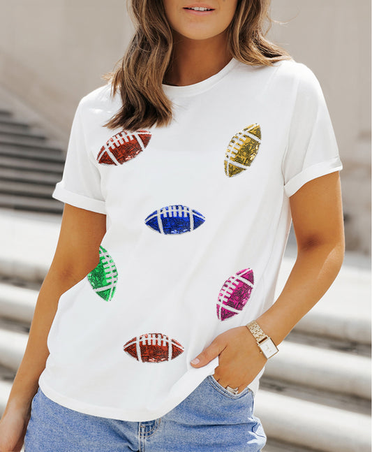 Sequin Rugby Football Pattern Crewneck T Shirt