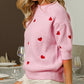 Valentines Heart Pattern Half Sleeve Sweater