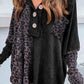 Leopard Patchwork Waffle Knit Buttoned Blouse