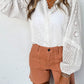 Eyelet Lace Puff Sleeve Split Neck Blouse