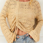 Hollowed Knit Asymmetric Drawstring Sweater
