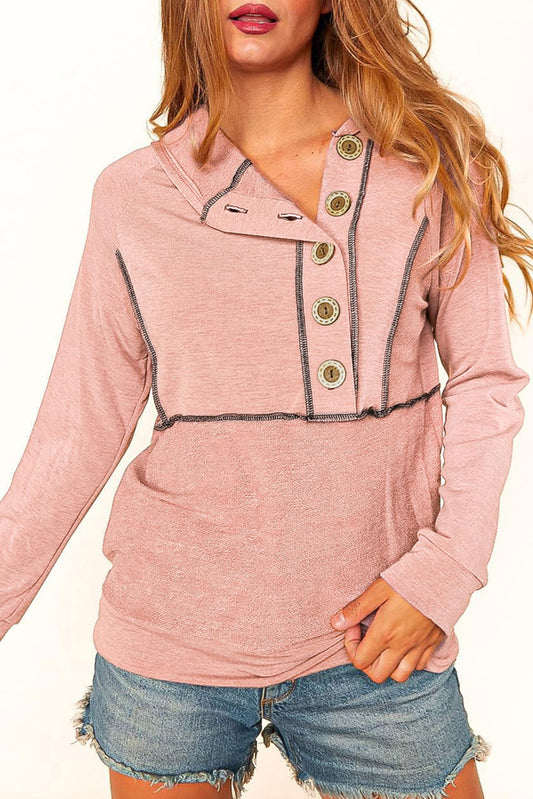 Buttons Front Princess Line Out Seam Hoodie