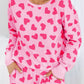 Valentine Heart Shape Print Long Sleeve Top Shorts Lounge Set