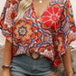 Floral Print Batwing Sleeve V Neck Blouse