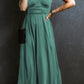 Short Sleeve Shirred High Waist V Neck Maxi Dress