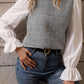 Frill Neck Contrast Flounce Sleeve Tweed Top