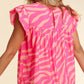 Zebra Stripe Printed Ruffle Trim Pocketed Dress