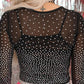 Rhinestone Embellished Mesh Long Sleeve Bodysuit