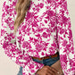 Floral Print Flounce Sleeve Keyhole Back Blouse