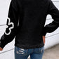 Contrast Flower Half Zipper Stand Neck Sweater