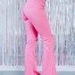 Pink Vintage High Waist Flare Leg Ripped Raw Hem Jeans