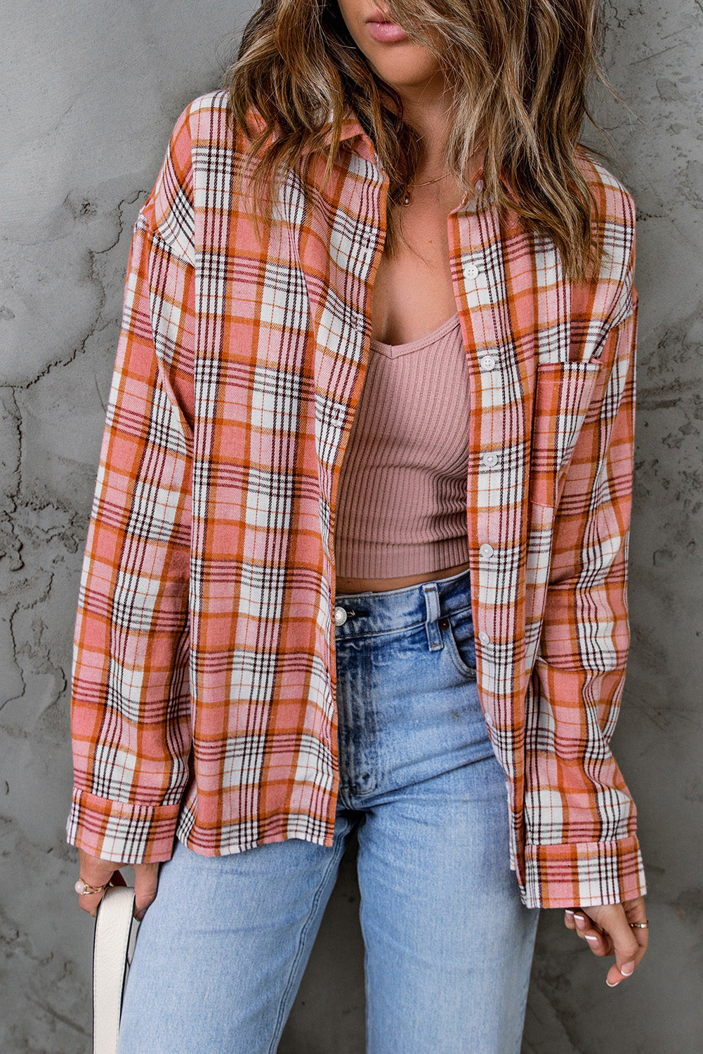 Classic Plaid Print Side Slit Shirt