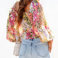 Smocked Floral Frilled Trim Square Neck Blouse