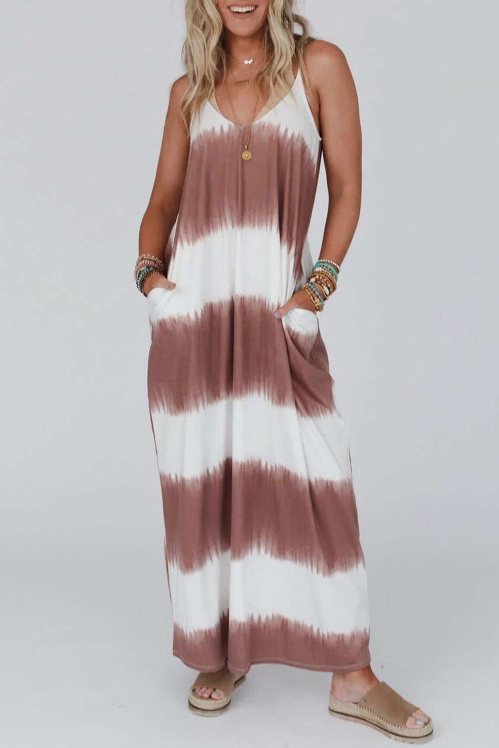 Stripe Tie Dye Spaghetti Strap Maxi Dress
