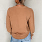 Solid Color Shirred Cuff Notch V Neck Blouse