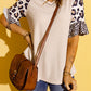 Mixed Leopard Ruffle Sleeve Waffle Knit Top