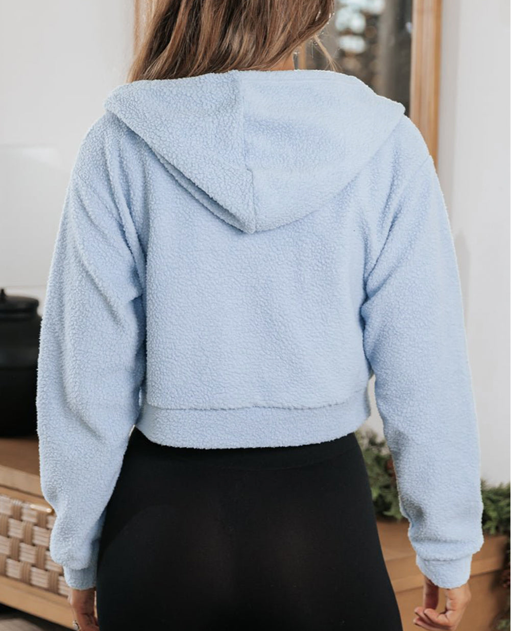 Cropped Sherpa Zip Up Hoodie