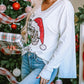 HOHOHO Christmas Graphic Wide Rib Long Sleeve Top