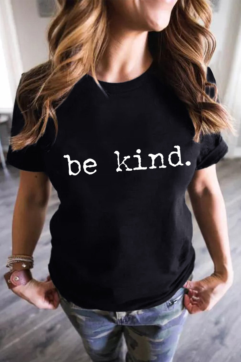 be kind Letter Print Round Neck Casual T Shirt