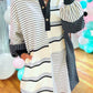 Stripe Colorblock Knit Henley Collar Shift Long Sleeve Mini Dress