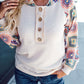 Geometric Patchwork Raglan Sleeve Henley Hoodie