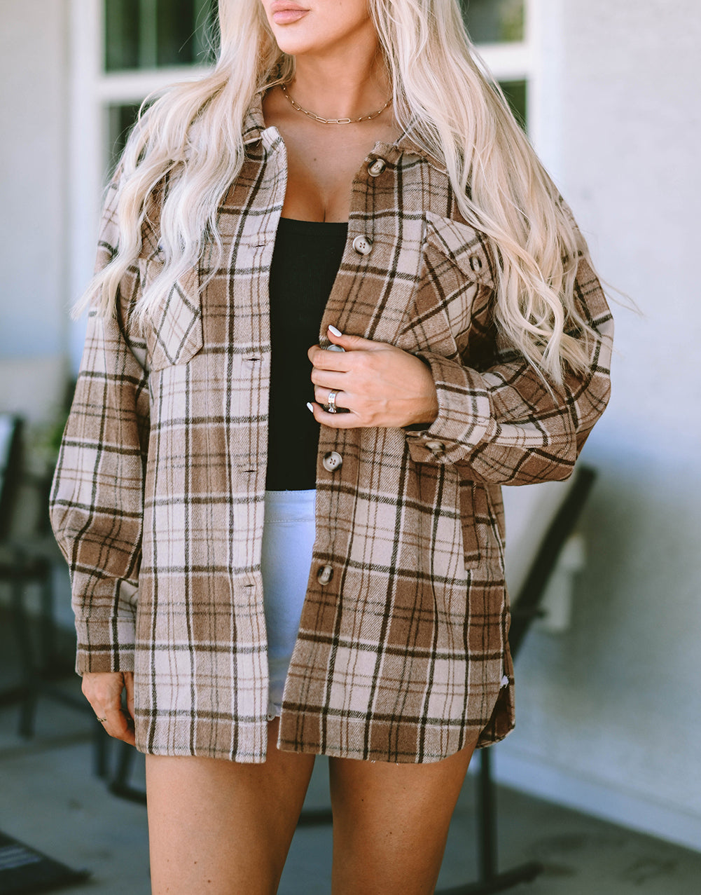 Plaid Print Chest Pockets Shacket