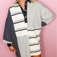 Stripe Colorblock Knit Henley Collar Shift Long Sleeve Mini Dress