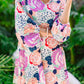 Bracelet Bubble Sleeve Blooming Flower Print Dress