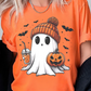 Cute Ghost Pumpkin Face Printed Halloween T Shirt