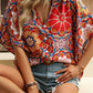 Floral Print Batwing Sleeve V Neck Blouse