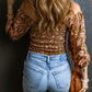 Floral Print Shirred 3/4 Sleeve Off Shoulder Blouse