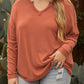 Plus Size Exposed Seam V Neck Long Sleeve Top