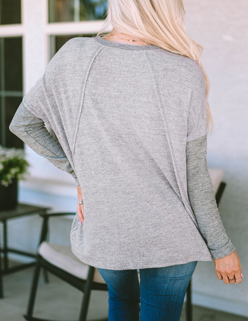 Exposed Seam Patchwork Long Sleeve Top