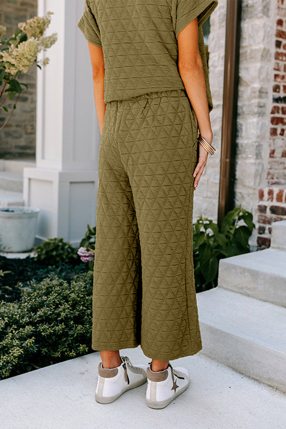 Quilted Short Sleeve Wide Leg Pants Set