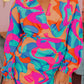 Plus Size Abstract Print Pleated Surplice Long Sleeve Dress
